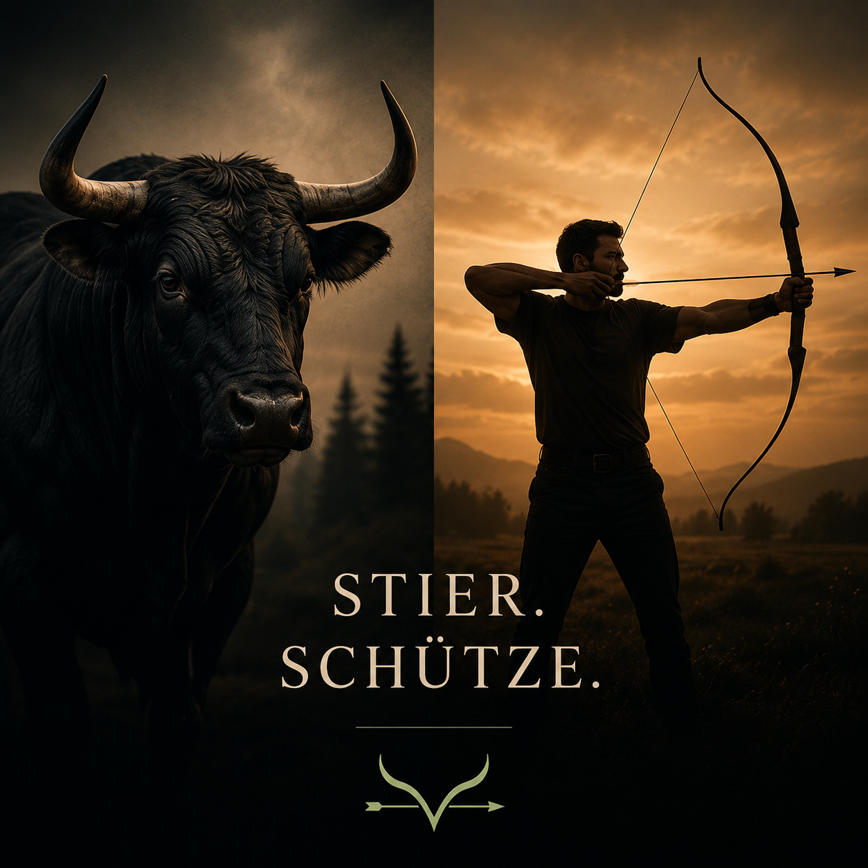 Visuelle Gegenüberstellung von Stier und Schütze