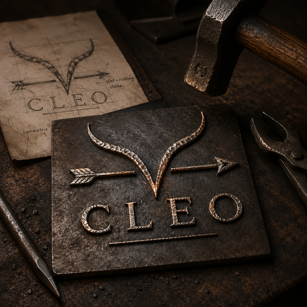 Handwerkliche Ausarbeitung des CLEO Emblems